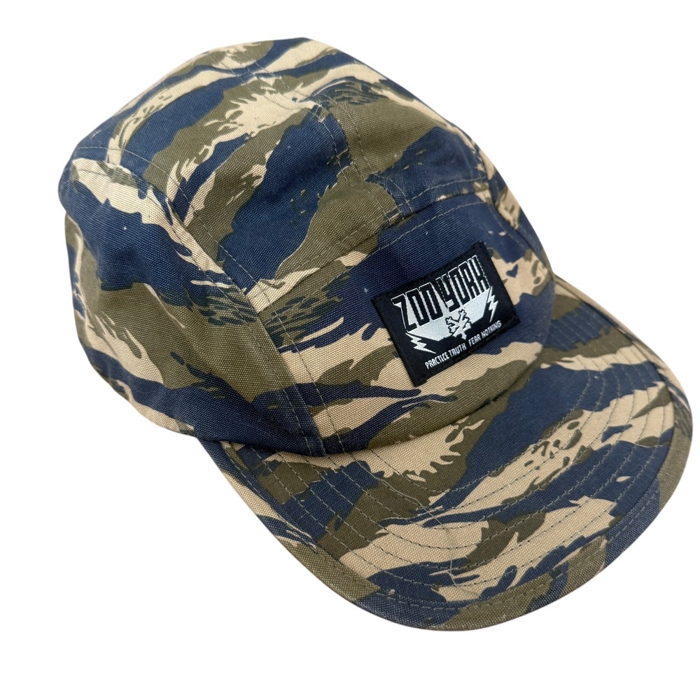 Zoo York Camo 5 Panel Hat Tiger Stripe Streetwear Green Blue Y2K military